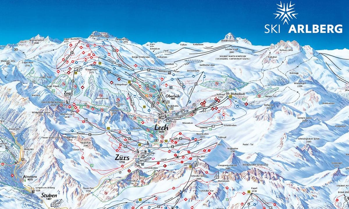 kort af arlberg austurríki