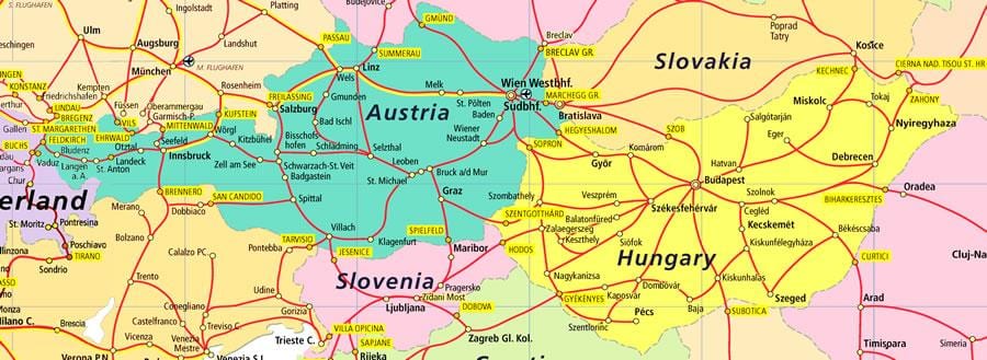 austurríki járnbrautum kort