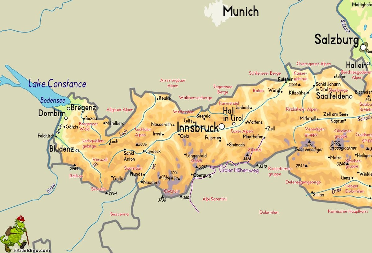 kort af mayrhofen austurríki